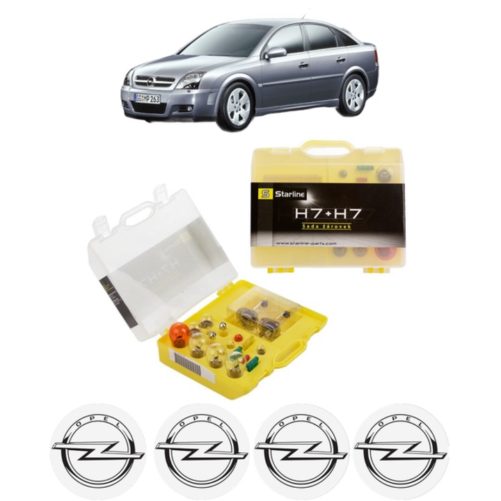 Set complet becuri auto H7 + sigurante pentru OPEL VECTRA C GTS (2002-2009), galben