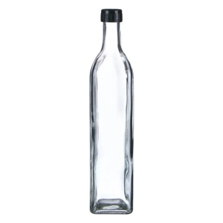 Recipient sticla transparenta cu capac negru 250ml pentru ulei