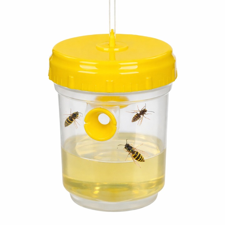 Capcana suspendabilă pentru insecte, Shopiens, plastic transparent, capac galben, 9x13cm