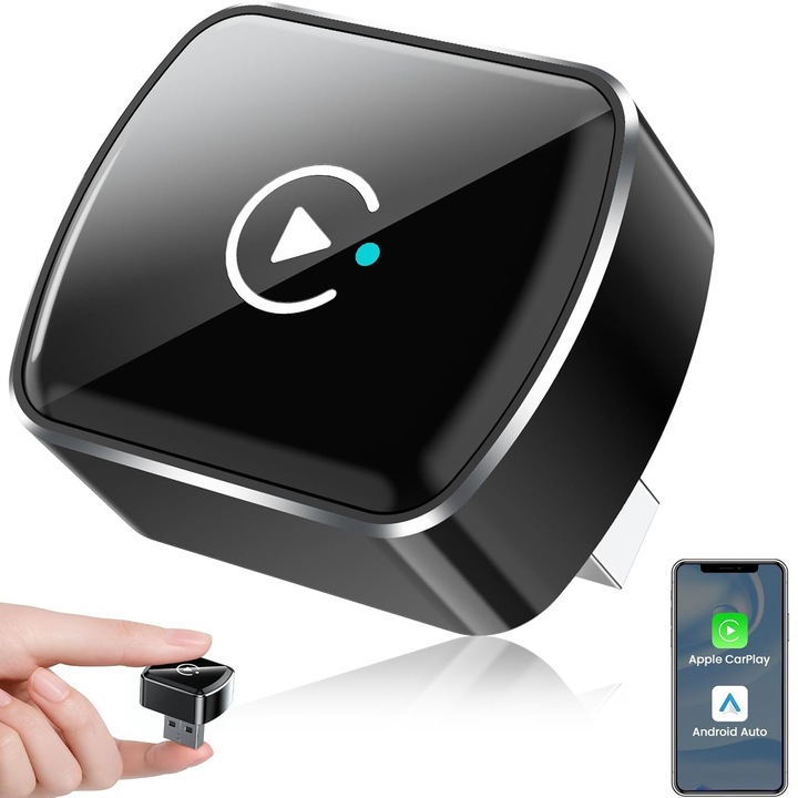 Vezeték nélküli adapter CarPlay és Android Auto Bedee, Fekete, Gyors WiFi 5G + 2.4G kapcsolat, Plug & Play