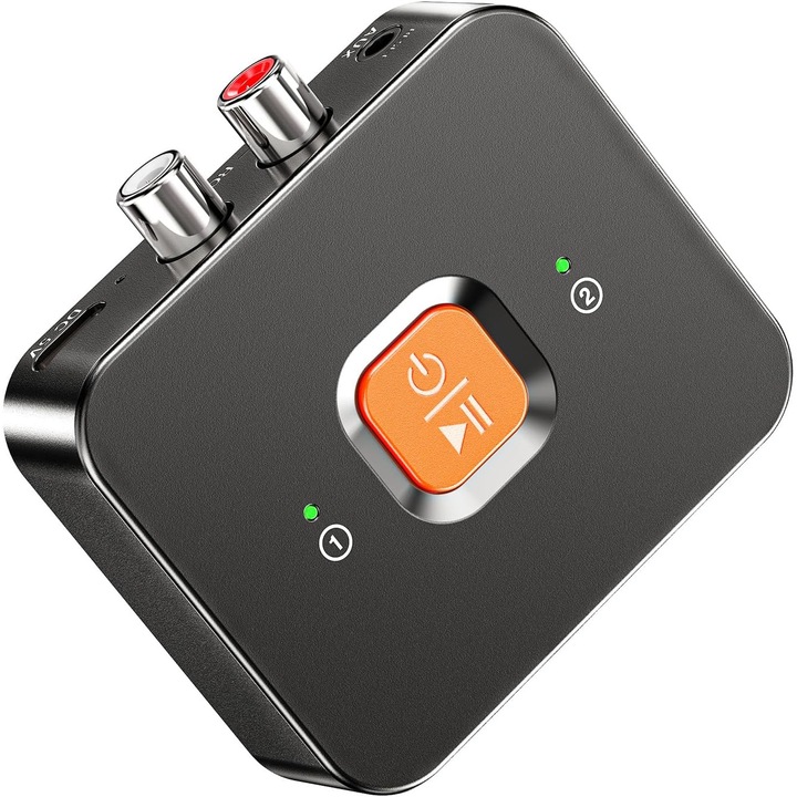 Adaptor Bluetooth receptor audio, Bluetooth 6, 3.5mm RCA, Plug and Play, pentru Casti, TV, Masina, Sistem Audio, Home Cinema, Negru