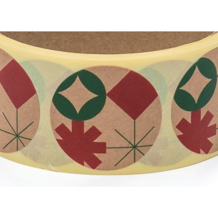 Autocolante rotunde autoadezive, cu modele de Craciun, 35 mm, Kraft natur, 200 buc