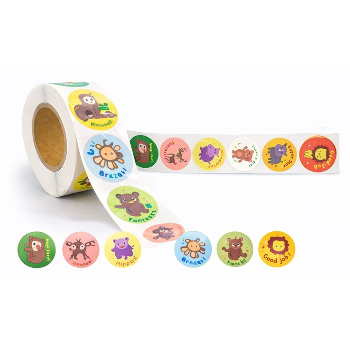 Rola 500 Stickere Decorative Autoadezive pentru Copii, Lungime Rola 15 Metri, Dimensiune Sticker 2.5 cm, ORIGINAL DEALS