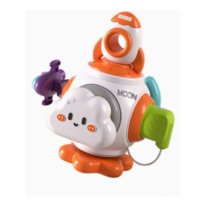 Interaktív bébijáték, elfoglaltság labda, hexaéderes design, környezetbarát anyag, méretei 10x10x10cm