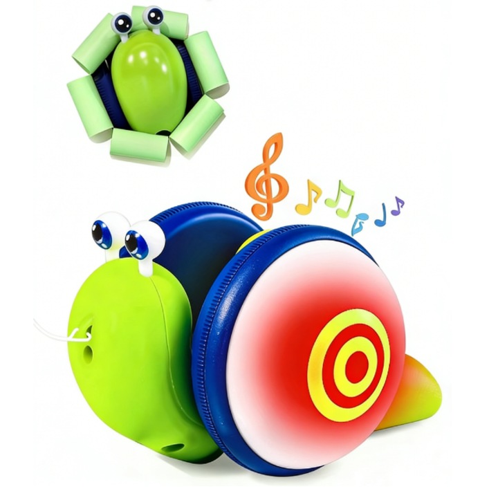 Jucarie interactiva pentru bebelusi, melc cu sfoara, efect stralucitor, design sigur, ecologic, pentru baieti si fete