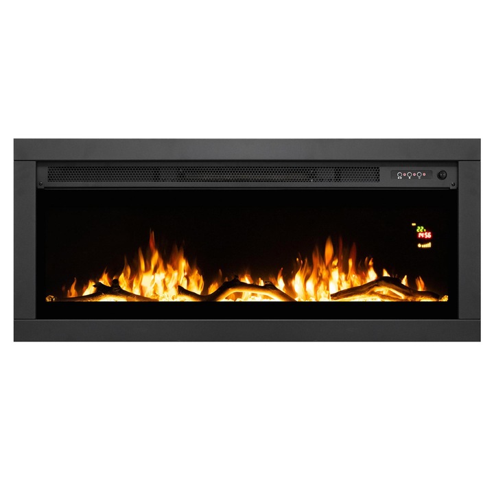 Semineu electric încorporabil/de perete, HOME FKKI08 max. 2000 W, efect de flacără, 2 trepte de încălzire, programator săptămânal, telecomandă