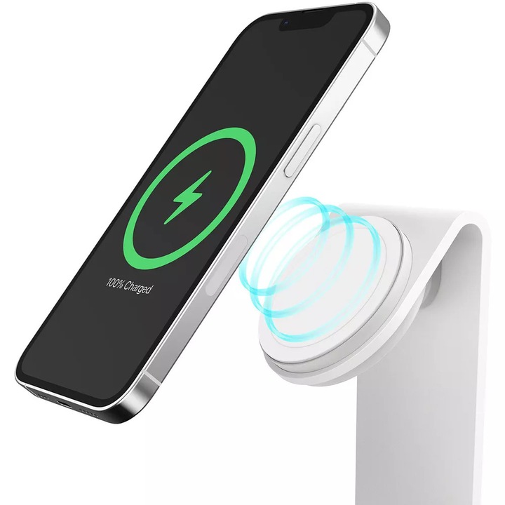 OtterBox MagSafe vezeték nélküli töltőállvány (15W, MFi tanúsítvánnyal) iPhone készülékekhez – Fehér