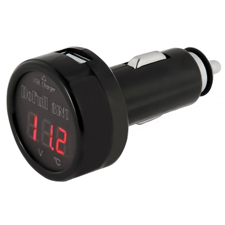 Akkumulátor tesztelő 2 az 1-ben, Aptel, LCD voltmérő, USB töltő, 12V-24V, 7,5x4x4cm