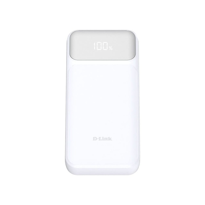 Baterie externă D-Link DPP-201, 20000mAh, 2x USB-C PD 65W, USB-A QC 3.0, display digital, alb - DPP-201