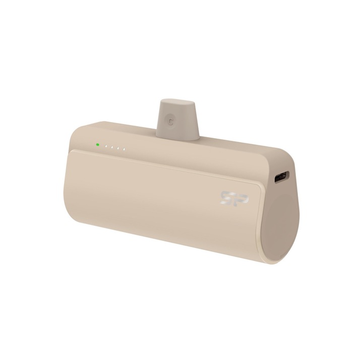 Baterie externă Silicon Power QD50 mini, 5000mAh, USB-C PD 20W, conector încorporat, compactă, Vanilie