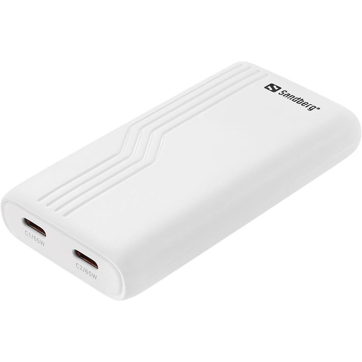 Încărcător de rețea Sandberg 4în1 TravelCharger, 2x USB-C PD, 65W, GaN, adaptor universal, alb