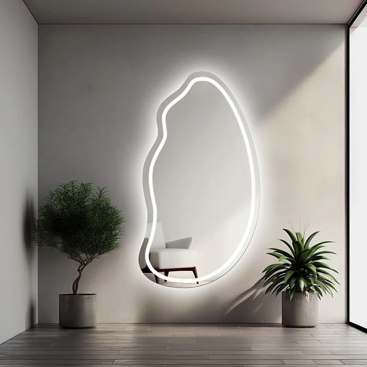 Prémium Aszimmetrikus LED Tükör 60×80 cm, Touch, 3 Fényfajta – Meleg, Hideg, Természetes