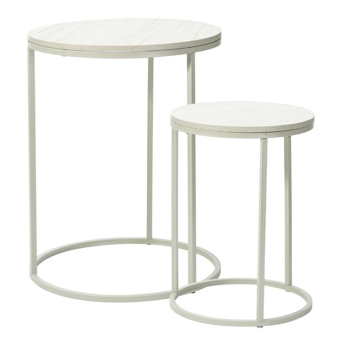 Комплект от 2 масички за кафе Trends4You, метал и MDF, модерен дизайн, бяло