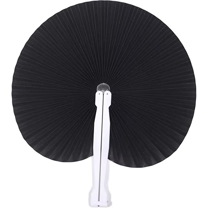 Кръгъл Сгъваем Ветрило, Китайски Модел, Елегантен Ръчен Вентилатор за Лятото, 26 см, Черен, Dalimag