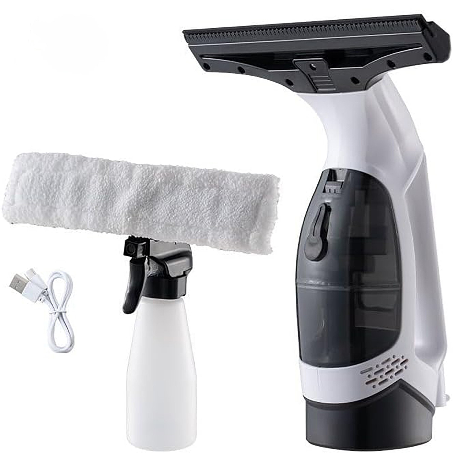 Aspirator de geamuri fara fir, BOMSTOM, 2000Pa, rezervor apa 150ml, alb/negru