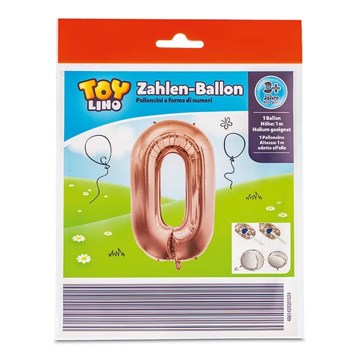 Balon cu cifra 0 ToyLino, inaltime 1 m, potrivit pentru heliu, 3 ani plus, folie, sampanie