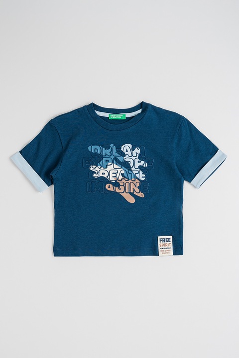 United Colors of Benetton, Kerek nyakú mintás póló, Barna/Tengerészkék