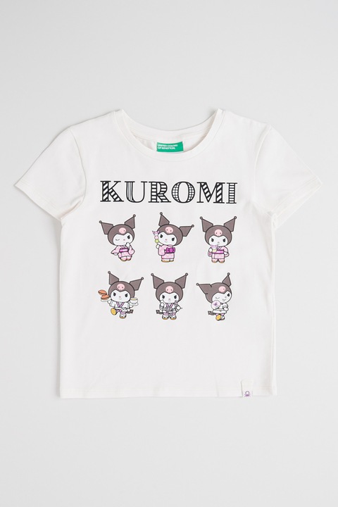 United Colors of Benetton, Kuromi mintás póló, Fehér/Rózsaszín/Sötétszürke