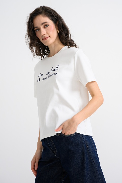 United Colors of Benetton, Tricou regular fit cu decolteu la baza gatului, Alb/Bleumarin