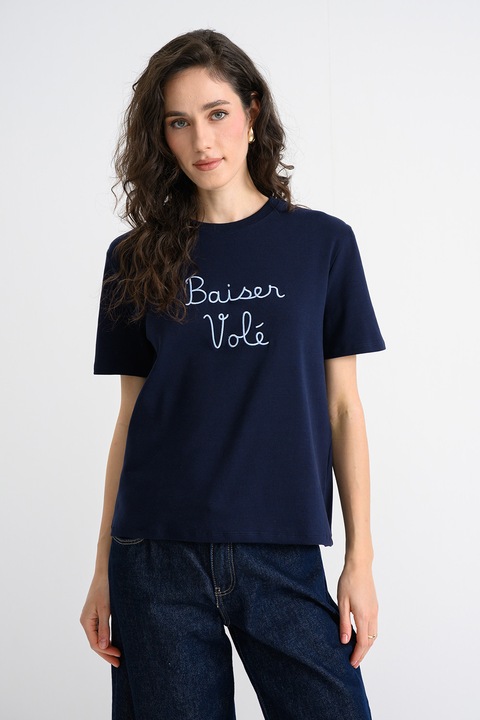 United Colors of Benetton, Tricou regular fit cu decolteu la baza gatului, Albastru ultramarin