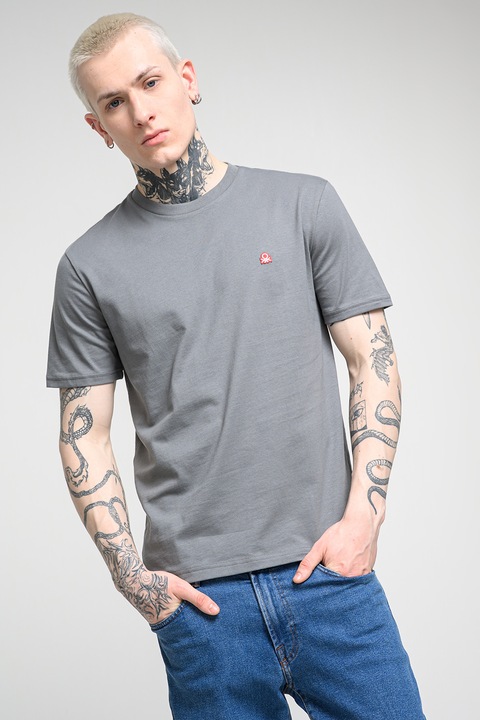 United Colors of Benetton, Tricou regular fit cu decolteu la baza gatului, Gri inchis