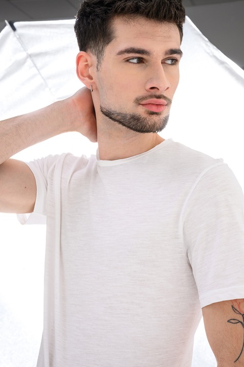 United Colors of Benetton, Tricou din bumbac cu decolteu la baza gatului, Alb