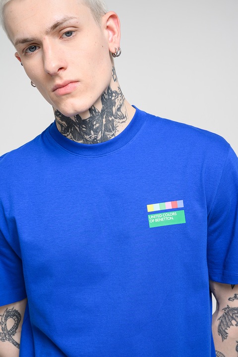 United Colors of Benetton, Tricou din bumbac cu imprimeu text, Rosu, Verde, Albastru royal, 2XL