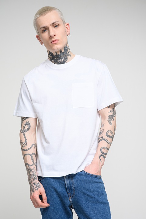 United Colors of Benetton, Tricou lejer din bumbac, Alb rece