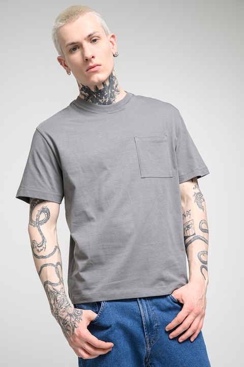 United Colors of Benetton, Tricou lejer din bumbac, Gri inchis