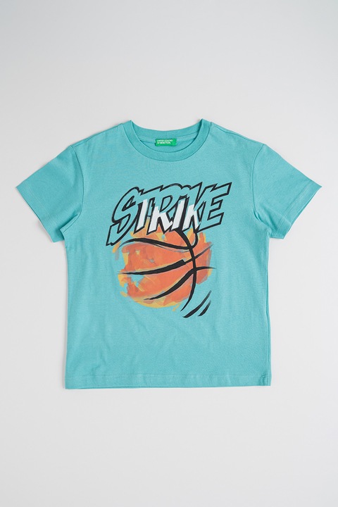 United Colors of Benetton, Mintás pamutpóló, Fekete/Narancssárga/Türkiz