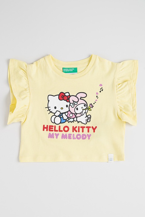 United Colors of Benetton, Normál fazonú mintás póló, Sárga/Rózsaszín/Kék