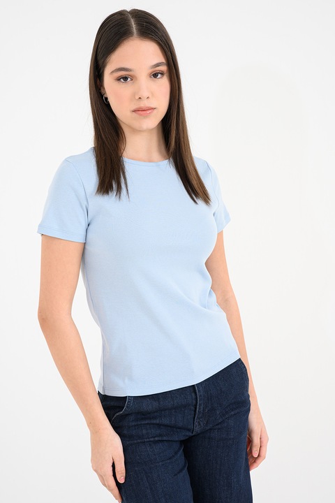 United Colors of Benetton, Tricou uni din bumbac, Albastru glaciar