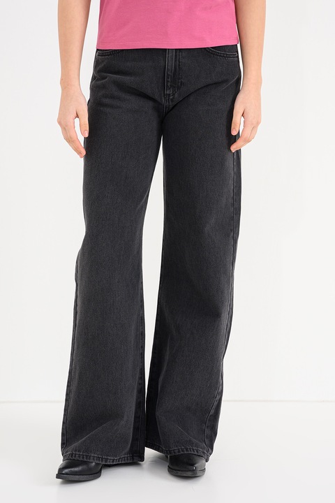 United Colors of Benetton, Blugi cu croiala ampla si talie inalta, Albastru inchis