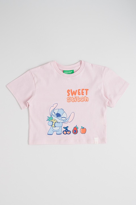 United Colors of Benetton, Kerek nyakú pamutpóló, Mandarinszín/Halvány rózsaszín/Kék