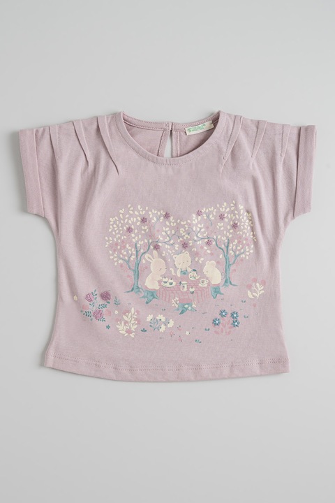 United Colors of Benetton, Mintás póló visszahajtott ujjvégekkel, Halványlila