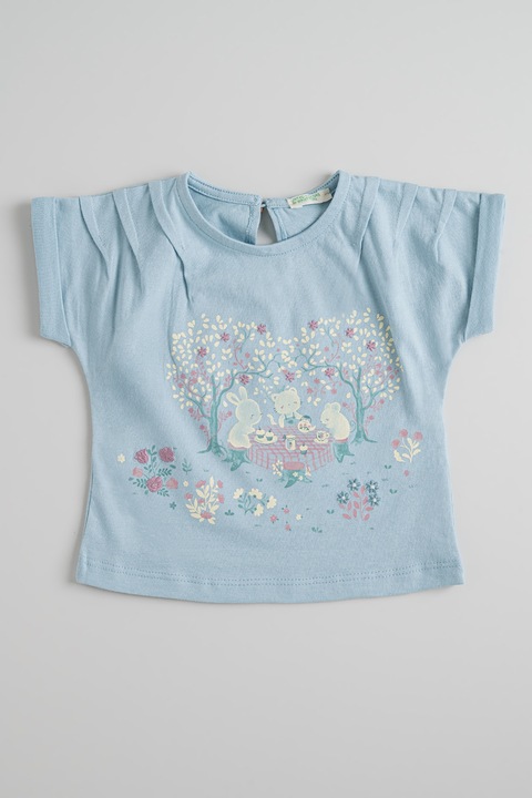 United Colors of Benetton, Mintás póló visszahajtott ujjvégekkel, Pasztellkék