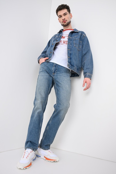 United Colors of Benetton, Jacheta din denim cu doua buzunare aplicate, Albastru deschis