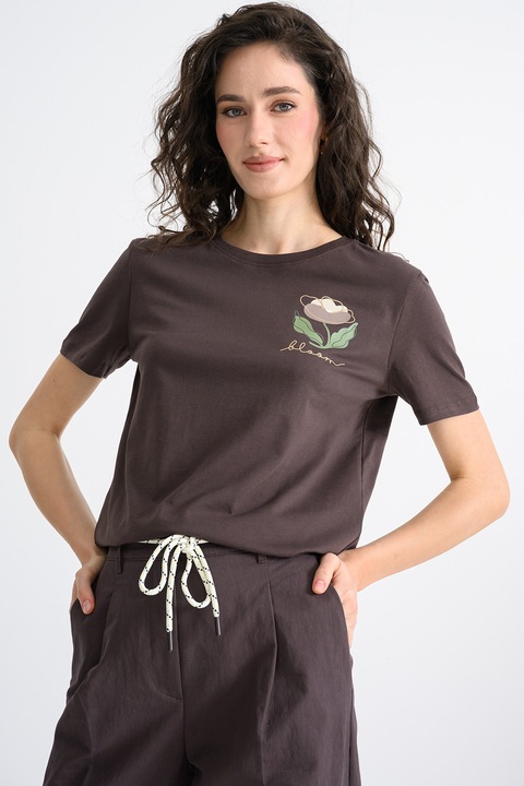 United Colors of Benetton, Tricou regular fit cu imprimeu grafic, Verde/Maro inchis