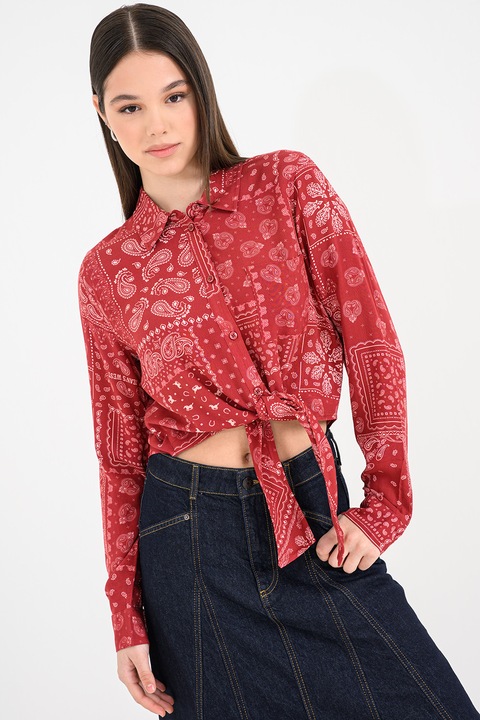 United Colors of Benetton, Къса риза с принт, Бял/Керемидено червено