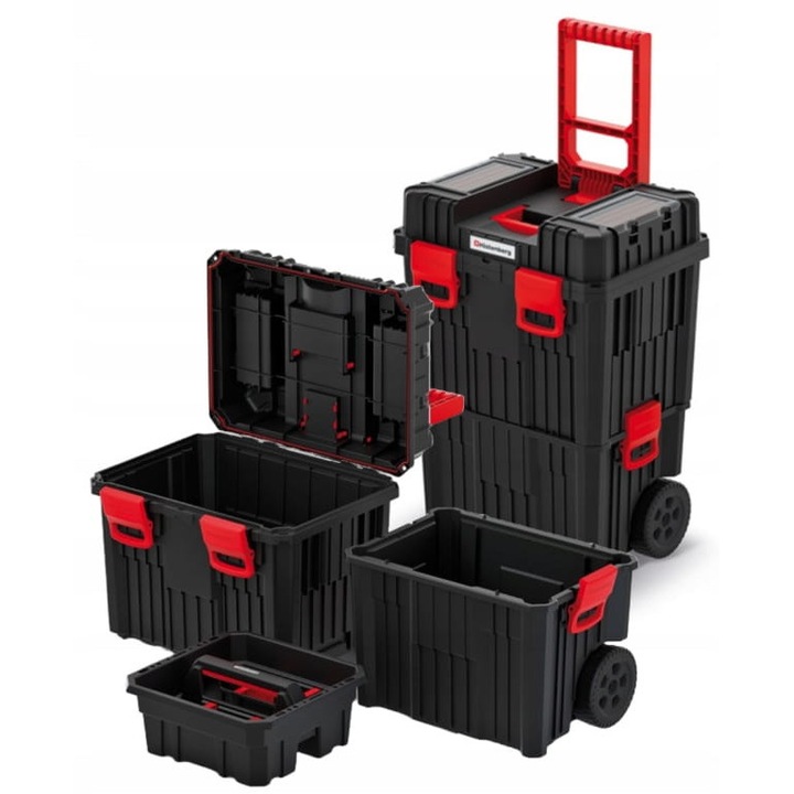 Kistenberg gurulós szerszámos fiók, 45x36x64cm, fekete, 3 az 1-ben rendszer, nagy kerekek