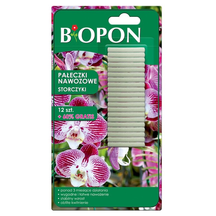 Ingrasamant palete pentru orhidee BIOPON, set 20 buc, 8% azot, 8% fosfor, 8% potasiu, multicolor