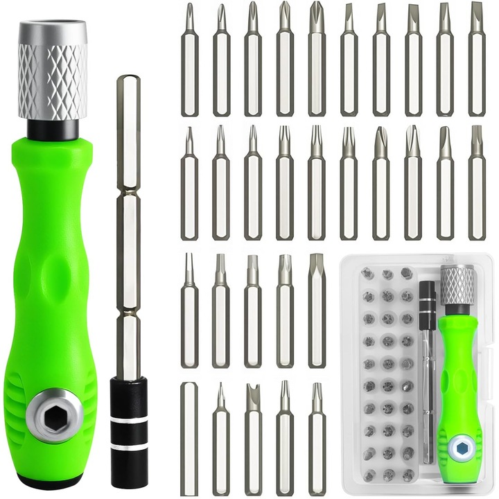 Set de surubelnite de precizie mici 32 in 1, set de mini surubelnite magnetice, trusa profesionala de reparatii mici pentru ochelari, ceasuri, laptop, electronice, jucarii, bijuterii, computere