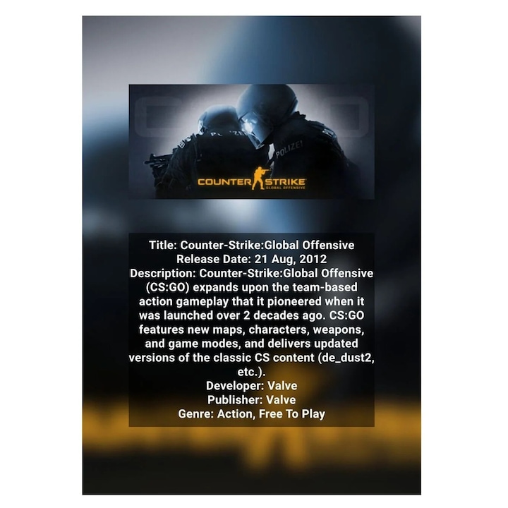 Poster infografic Counter-Strike Global Offensive CS:GO, carton premium 250g, A4