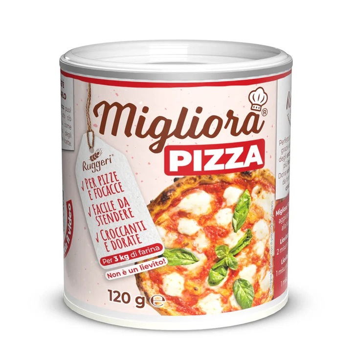 Coadjuvant enzimatic natural pentru pizza si focaccia, Ruggeri, 120g, imbunatateste elasticitatea aluatului, usor de utilizat