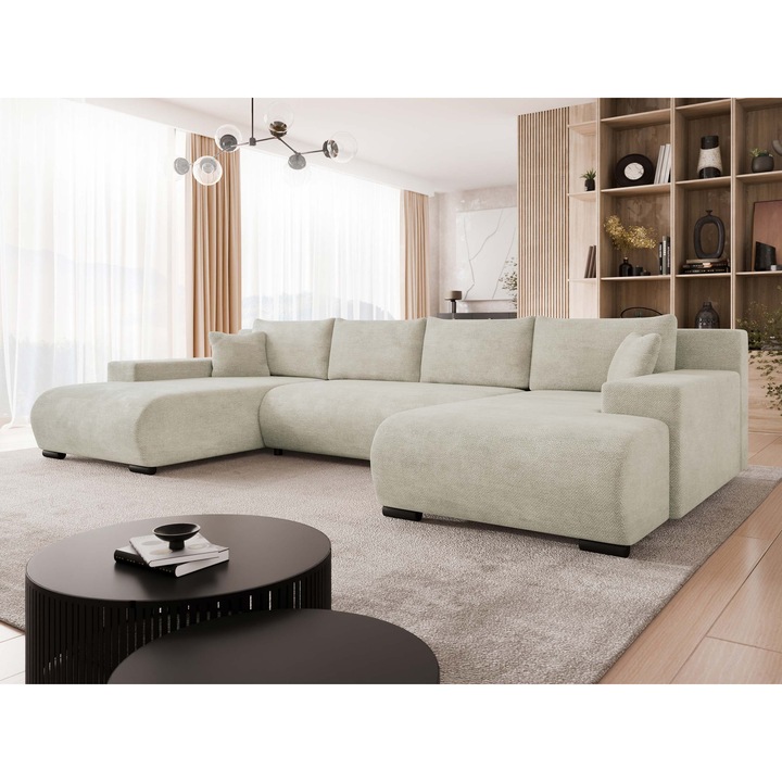 Coltar cu functie de dormit Teromis U, MIRJAN 24, argint, 191x351x80 cm