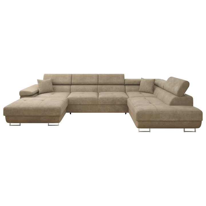 Colțar extensibil MIRJAN 24 Torezio Bis, bej închis, 203x346x70 cm, cu funcție de dormit și recipient pentru lenjerie