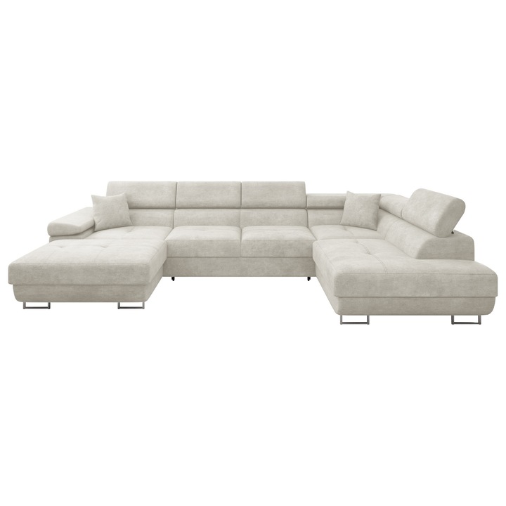 Coltar extensibil MIRJAN 24, Torezio Bis, argintiu, 203x346x70 cm, compartiment lenjerie, partea dreapta