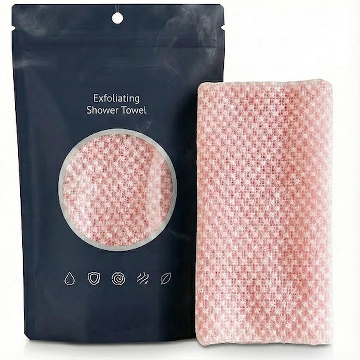 Prosop exfoliant pentru baie, 2 fete premium, pentru corp si fata, exfoliere profunda, ideal pentru barbati si femei, laveta scrub durabila, Roz