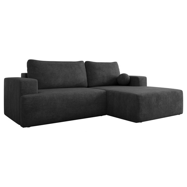 Coltar living extensibil Dmiore Dreapta, MIRJAN 24, negru, 163x266x93 cm, suprafata dormit 212x128 cm