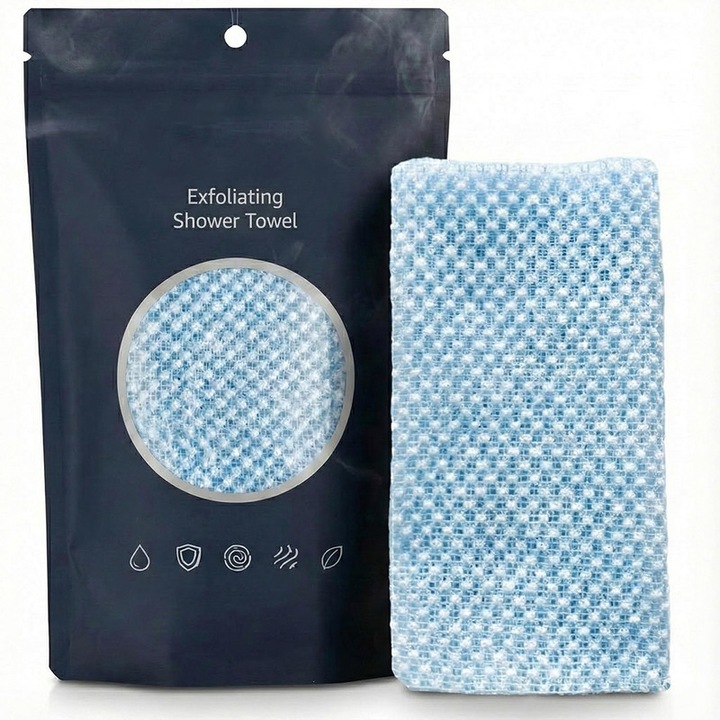 Prosop exfoliant pentru baie, 2 fete premium, pentru corp si fata, exfoliere profunda, ideal pentru barbati si femei, laveta scrub durabila, culoarea albastra